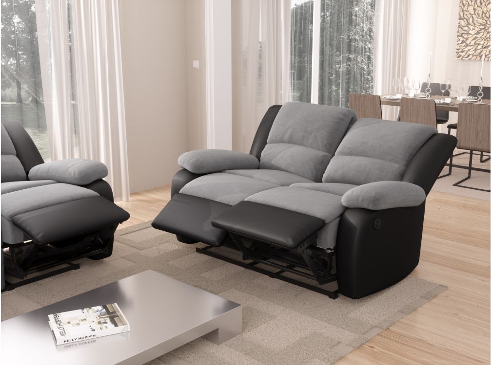 RELAXXO - Ensemble canapé relax électrique LEO 2 places + fauteuil releveur en microfibre et simili