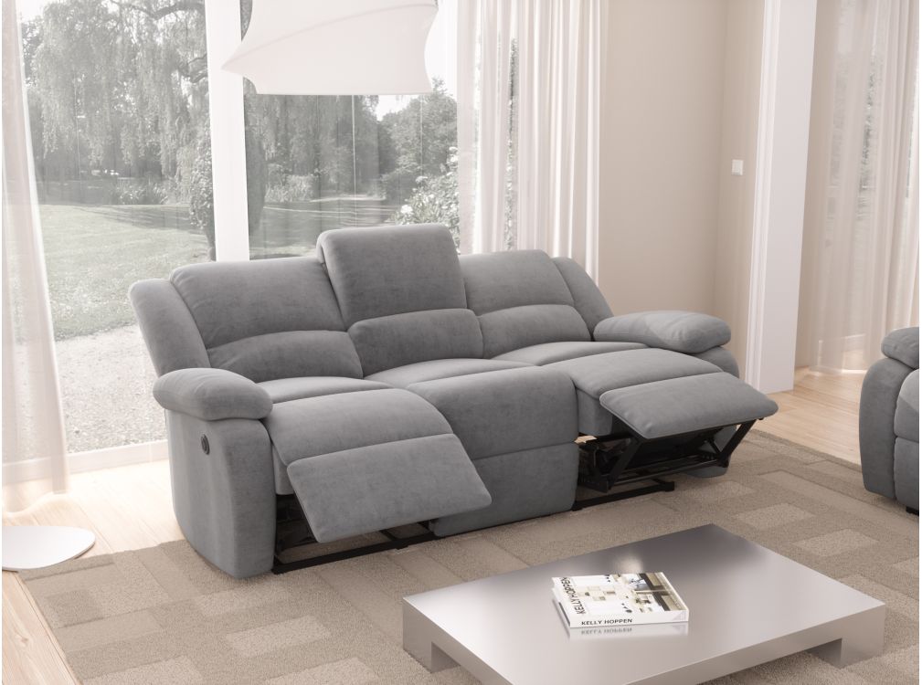 RELAXXO - Ensemble canapé relax électrique LEO 3 places + fauteuil releveur en microfibre