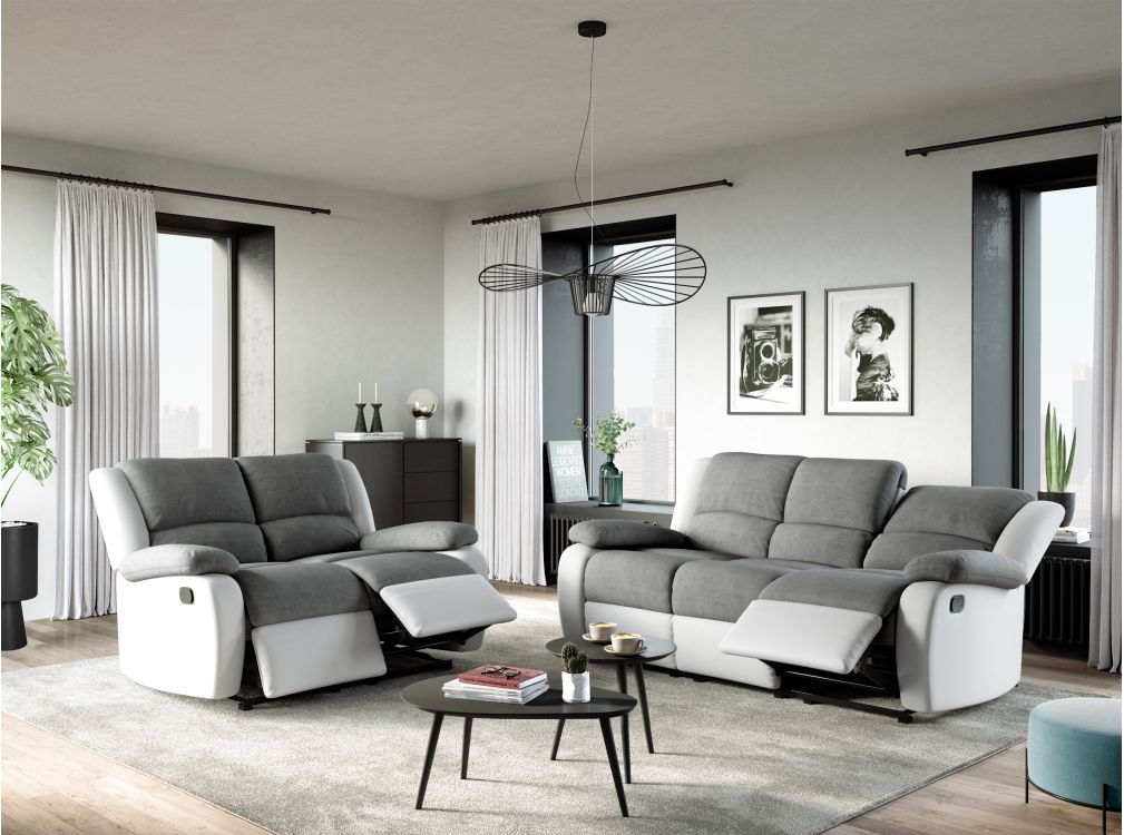 RELAXXO - Ensemble canapés relax manuels LEO 3 + 2 places en microfibre et simili