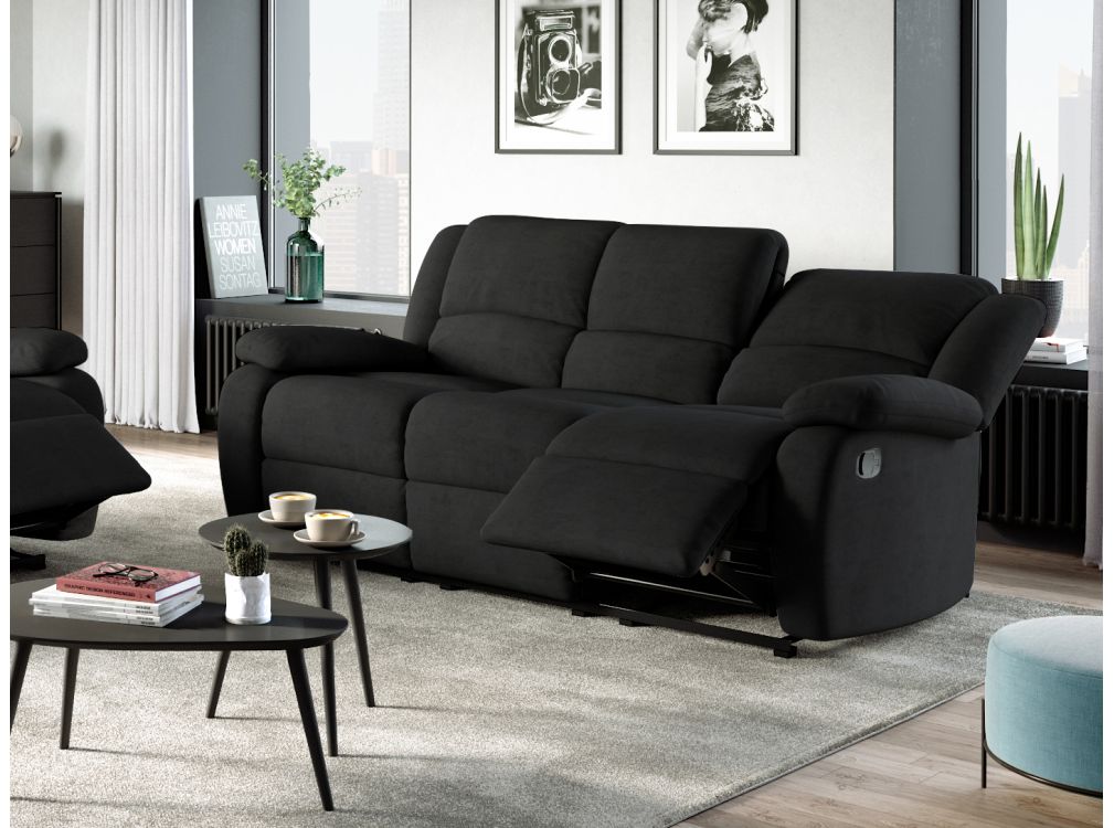 RELAXXO - Ensemble canapé relax manuel LEO 3 places + fauteuil manuel en microfibre