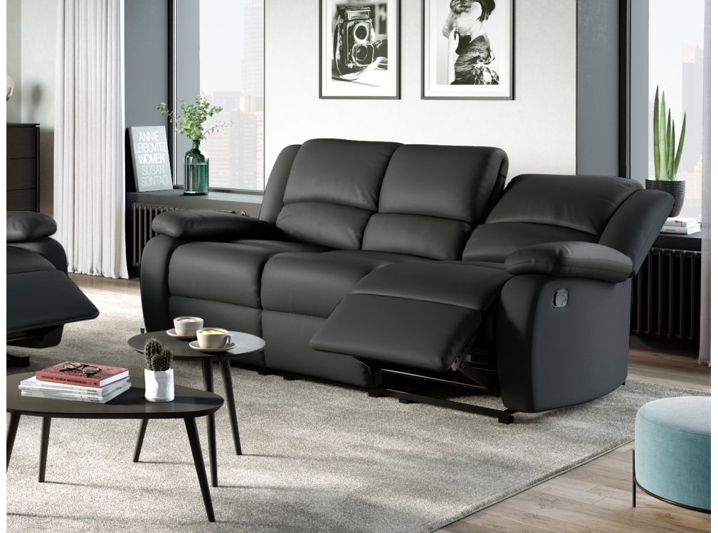 RELAXXO - Ensemble canapé relax manuel LEO 3 places + fauteuil manuel en simili