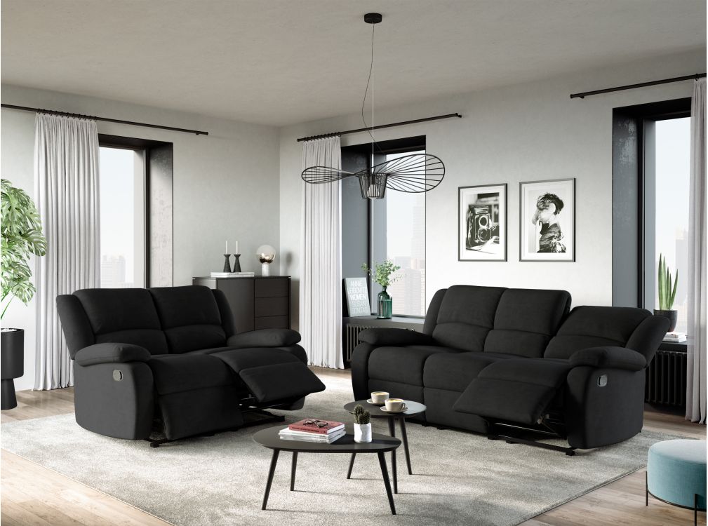 RELAXXO - Ensemble canapés relax manuels LEO 3 + 2 places en microfibre