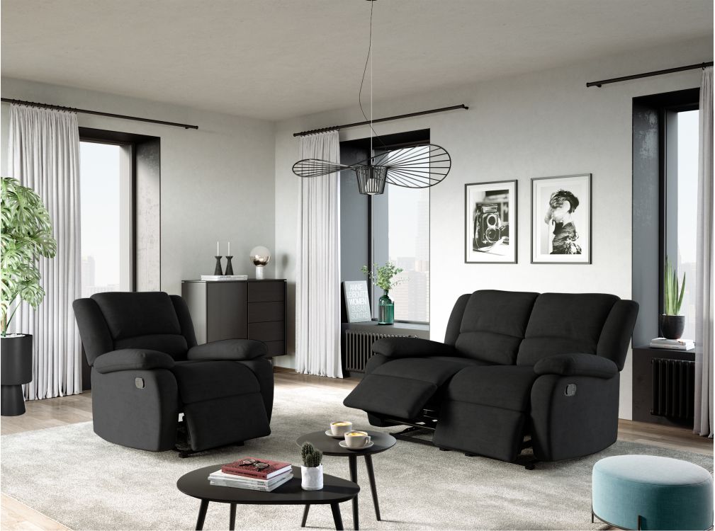 RELAXXO - Ensemble canapé relax manuel LEO 2 places + fauteuil manuel en microfibre