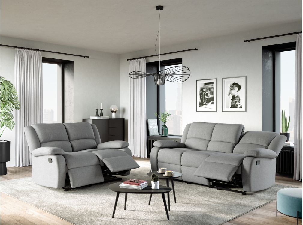 RELAXXO - Ensemble canapés relax manuels LEO 3 + 2 places en tissu