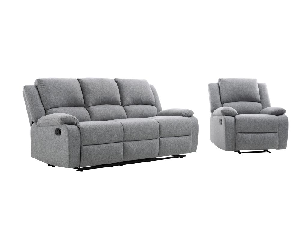RELAXXO - Ensemble canapé relax manuel LEO 3 places + fauteuil manuel en tissu
