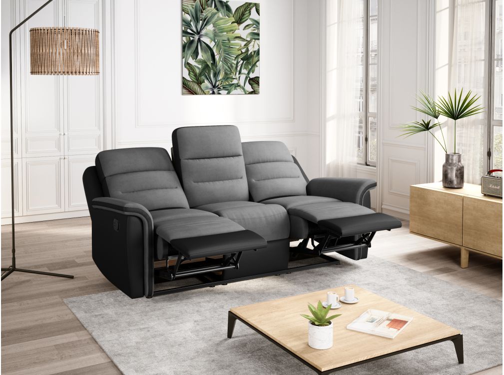 RELAXXO - Ensemble canapé relax manuel LÉON 3 places + fauteuil manuel en microfibre et simili