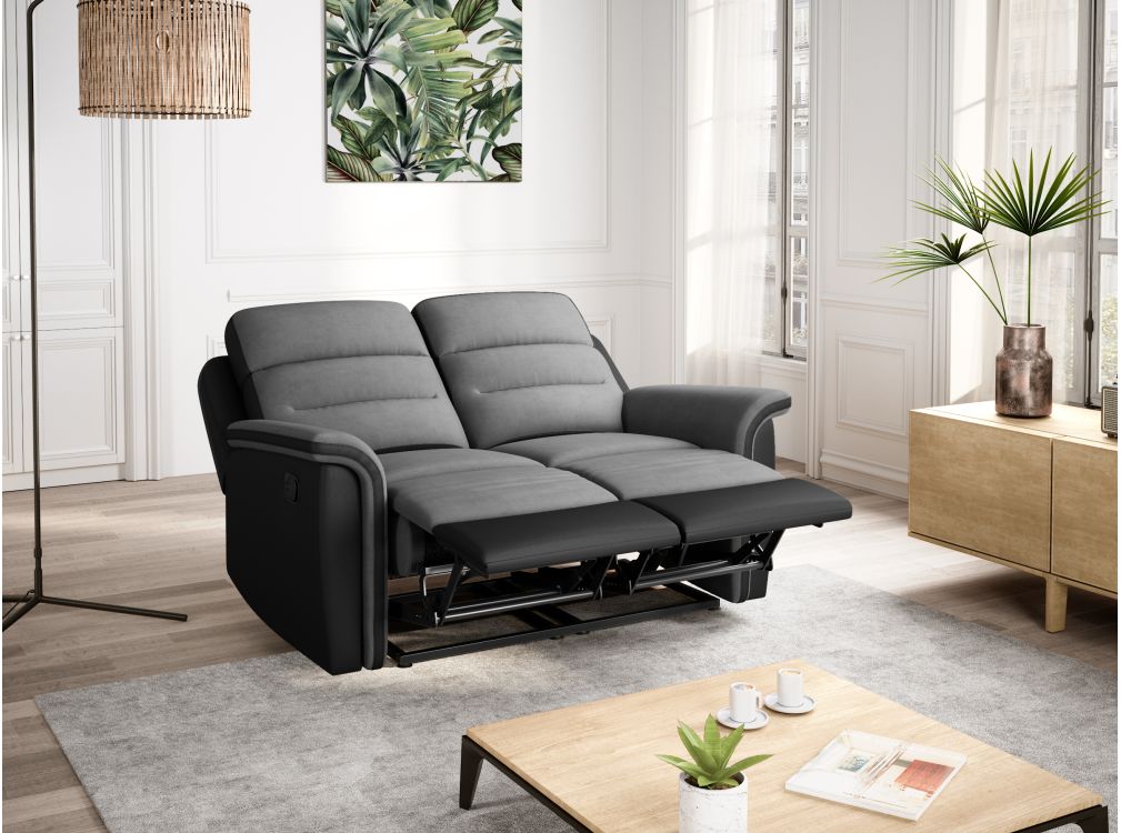 RELAXXO - Ensemble canapé relax manuel LÉON 2 places + fauteuil manuel en microfibre et simili