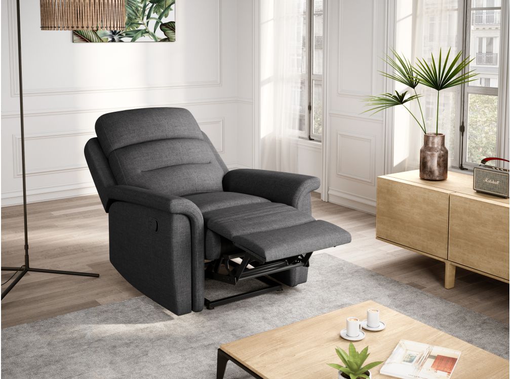 RELAXXO - Ensemble canapé relax manuel LÉON 2 places + fauteuil manuel en tissu