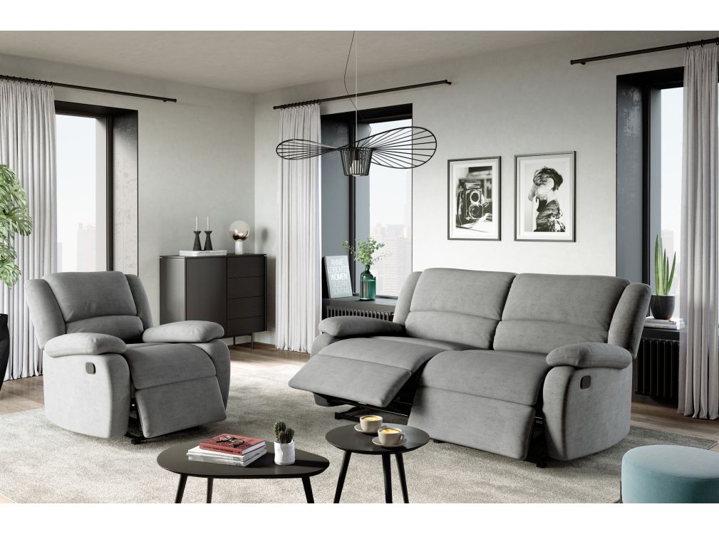 RELAXXO - Canapé relax manuel 3 places avec 2 assises XXL LEO en microfibre