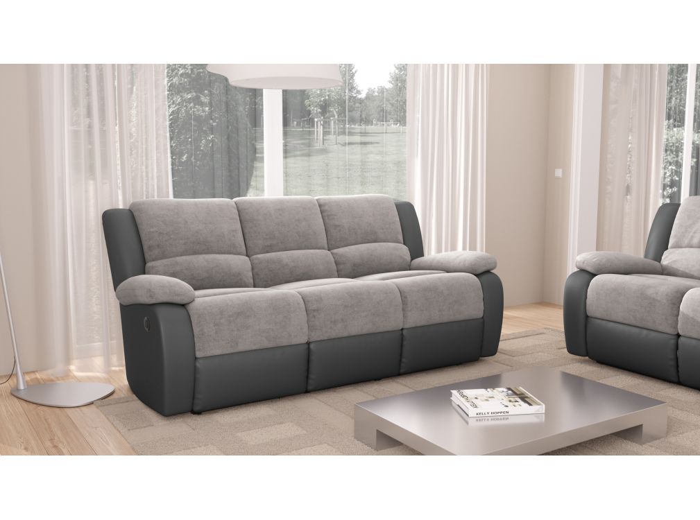 RELAXXO - Canapé Relaxation électrique LEO 3 places en Microfibre/Simili