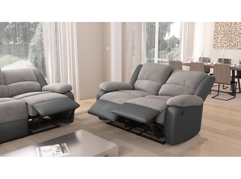 RELAXXO - Canapé Relaxation électrique LEO 2 places Microfibre / Simili