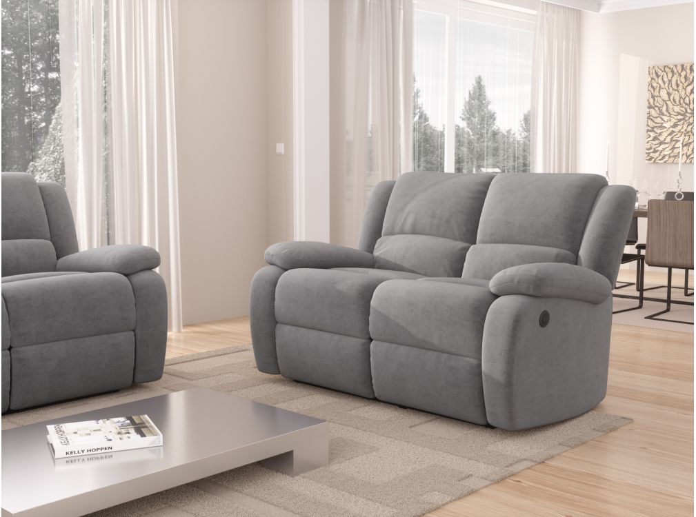 RELAXXO - Canapé Relaxation électrique LEO 2 places en microfibre Gris