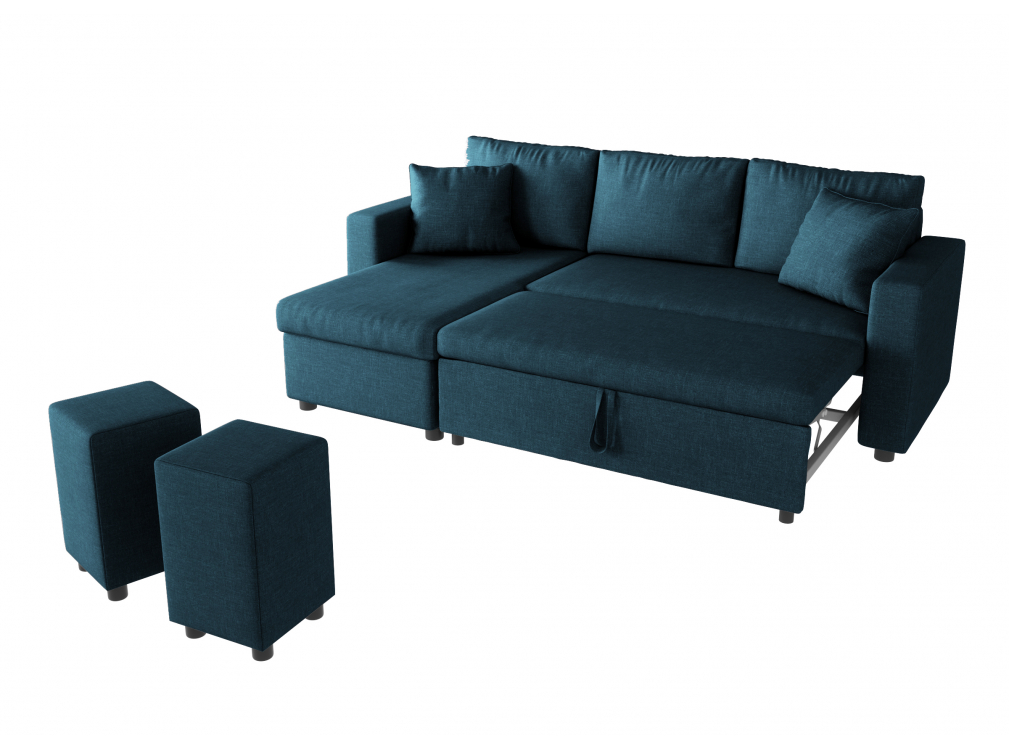 Canapé d'Angle GUEST Réversible et Convertible avec Coffre et 2 Poufs en tissu - Vue supplémentaire 1
