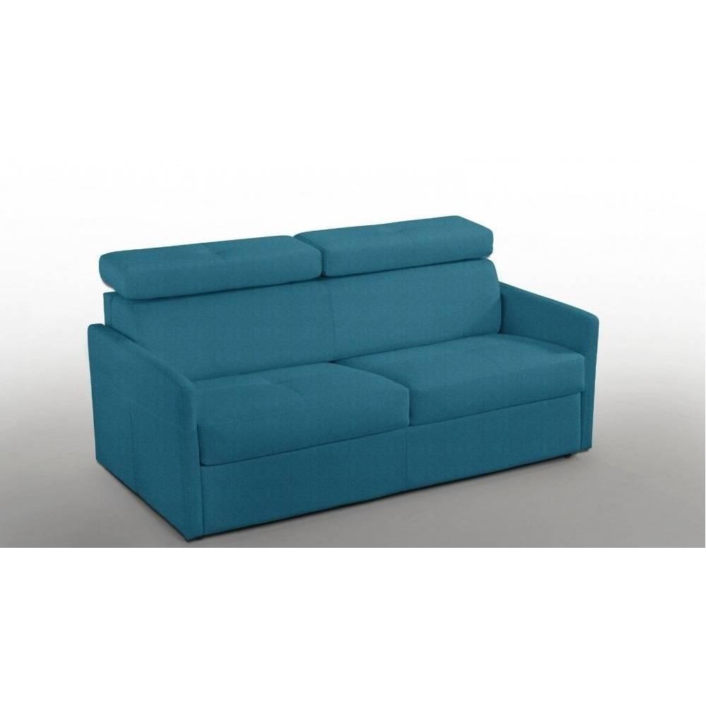 Canapé convertible express DELICE 140cm matelas 18cm à mémoire de forme tête de lit intégrée cayenne polyuréthane gris clair