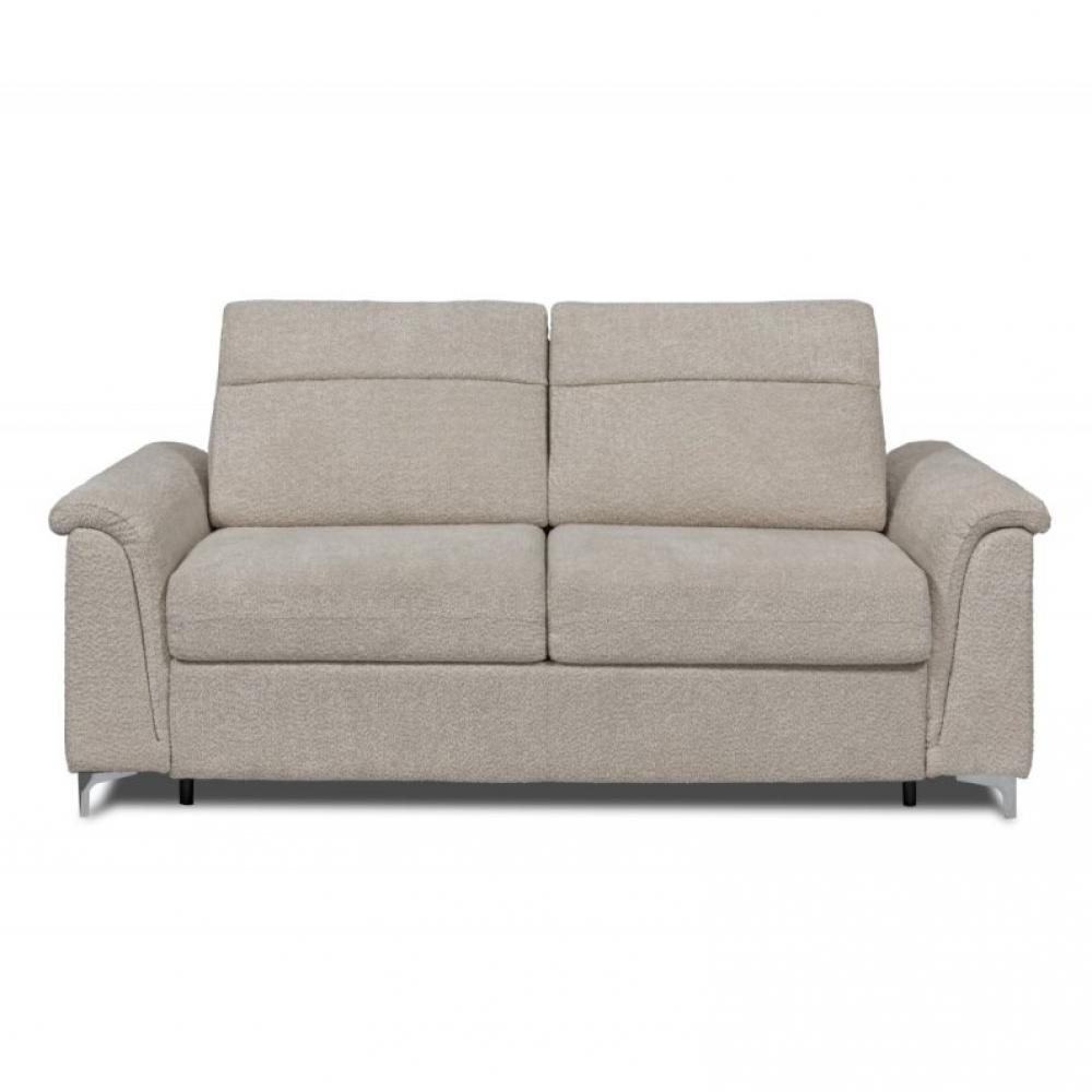 Canapé convertible EXPRESS LEVENS sommier lattes 160 cm matelas 18 cm tissu bouclettes loop beige