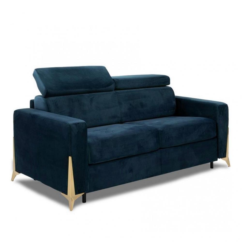 Canapé convertible express 120 ROCHELLE  matelas 20 cm sommier métal velours Velluto bleu nuit