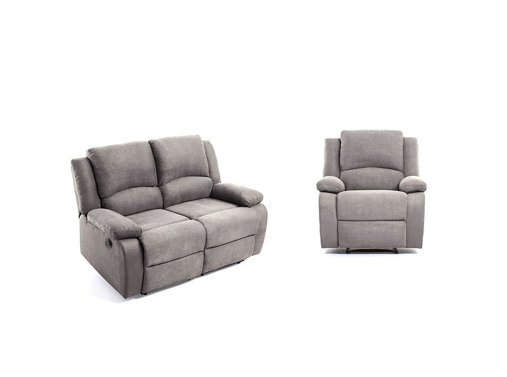 RELAXXO - Ensemble de Canapés de Relaxation électriques 2 places et 1 place LEO Microfibre Grise