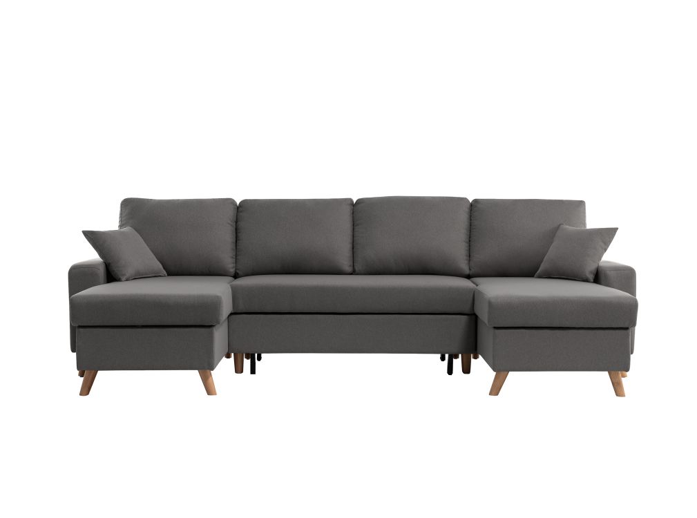 Canapé d'angle panoramique 6 places MARIA SCANDINAVE convertible en tissu déperlant