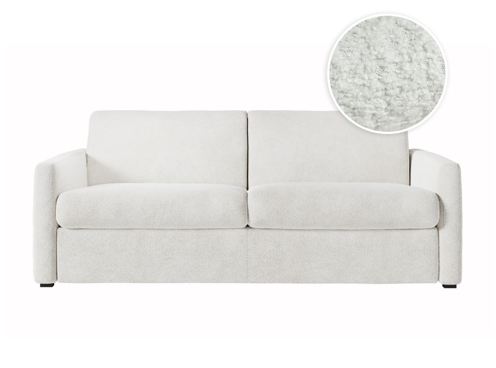 Canapé convertible AGATHE système couchage express en tissu bouclette - Matelas épaisseur 13cm