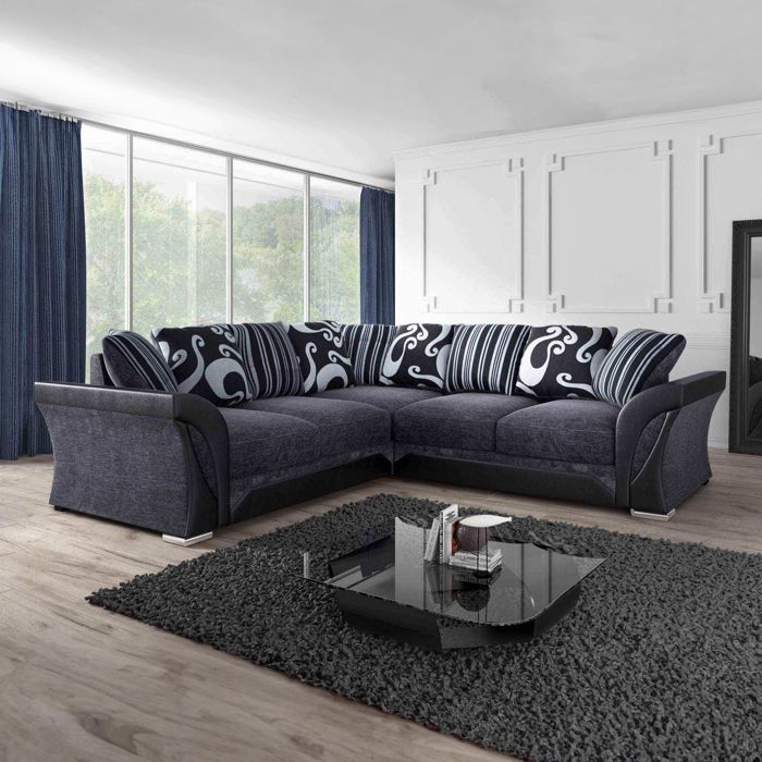 ZORA - Canapé d'angle en tissu gris et noir