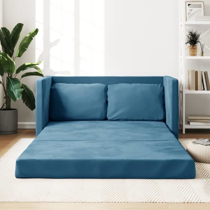 Zerodis Canapé-lit 2 en 1 bleu 122x204x55 cm velours RR022