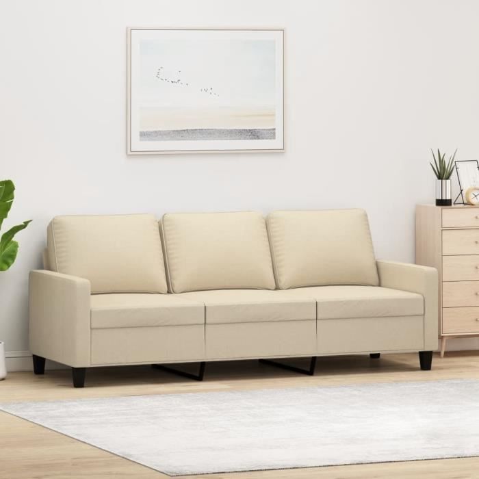 Canapé 3 places - ZERODIS - Crème - Tissu 100% polyester - Dimensions 198x77x80 cm - Confort moelleux
