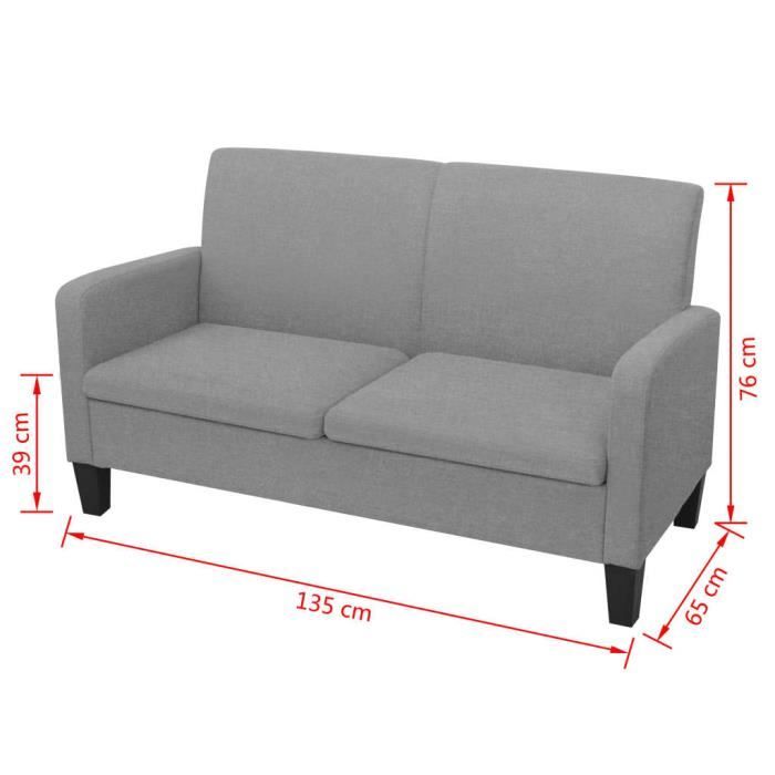 Zerodis Canapé à 2 places 135 x 65 x 76 cm Gris clair RE388
