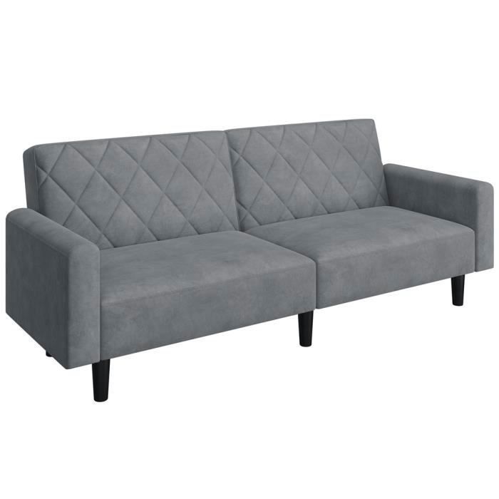 Yaheetech Canapé-lit Housse Convertible avec Dossier réglable Fonction de Couchage Canapé d'angle 3 Places en Velours Gris