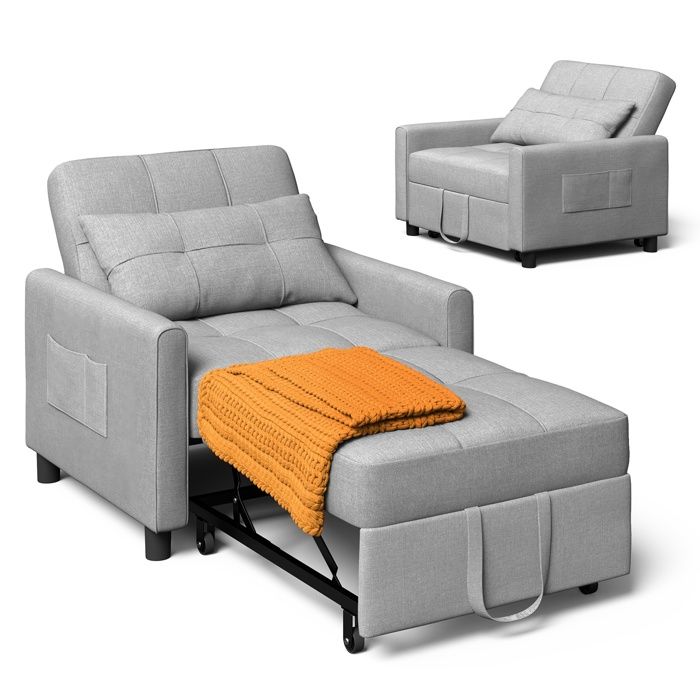 Fauteuil Convertible Bealife Fauteuil Lit - Canapé 1 Place - Chaise Longue - Coussin - Réglable - Rangement - Roues - Pliante