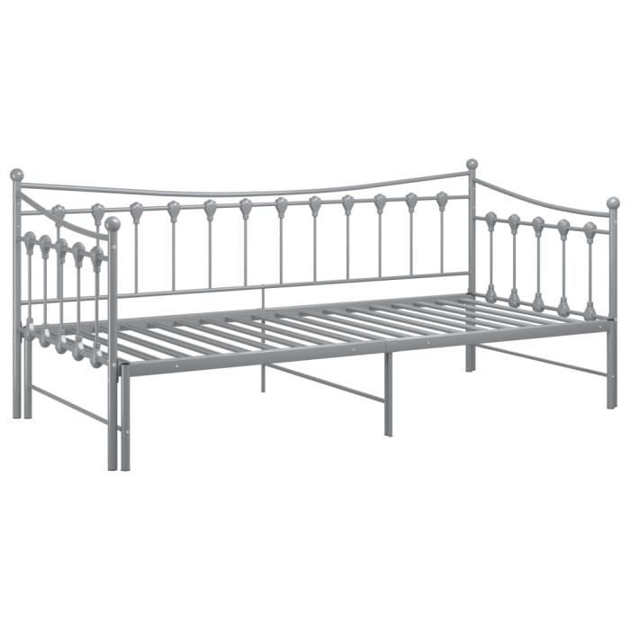 Canapé-lit extensible Gris Métal 90x200 cm - VINGVO - FAS1 - 2 places - A lattes