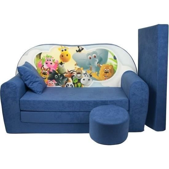 Ensemble canapé lit enfant - matelas invité - canapé - 170 x 100 x 8 - canapé convertible - bleu marine - Madagascar