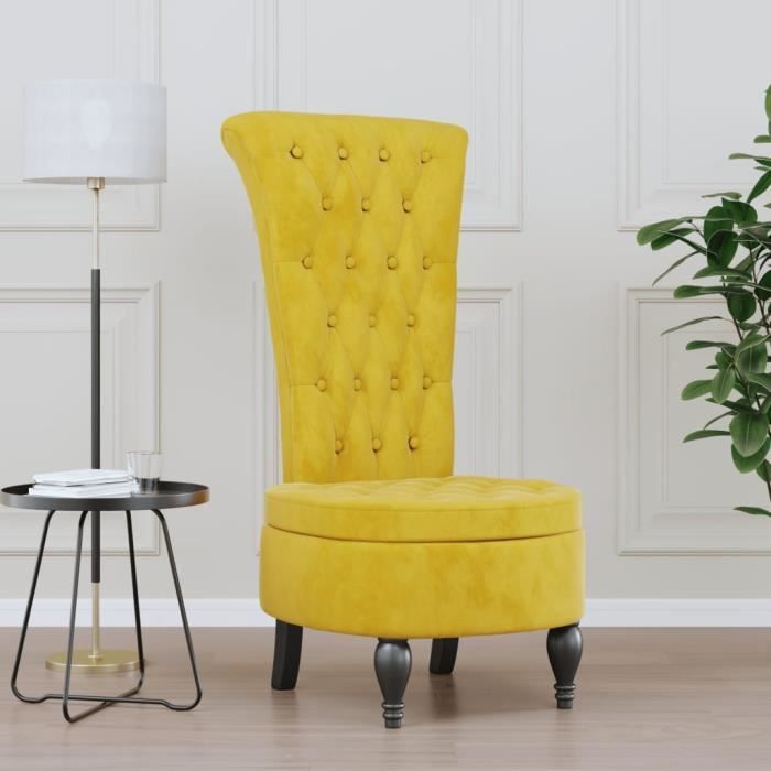Chaise à dossier haut jaune velours conception de bouton 352469