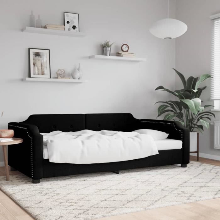 Lit de repos noir 100x200 cm tissu 354212