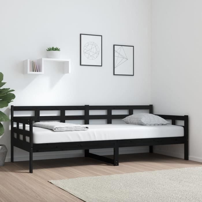 Lit de jour Noir Bois massif de pin 80x200 cm  820366
