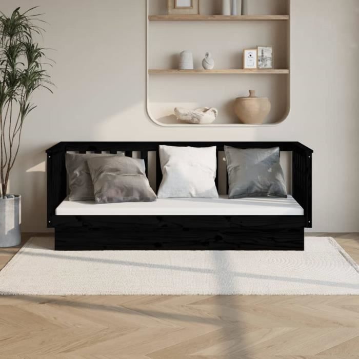 Lit de jour Noir 90x190 cm Bois de pin massif821583