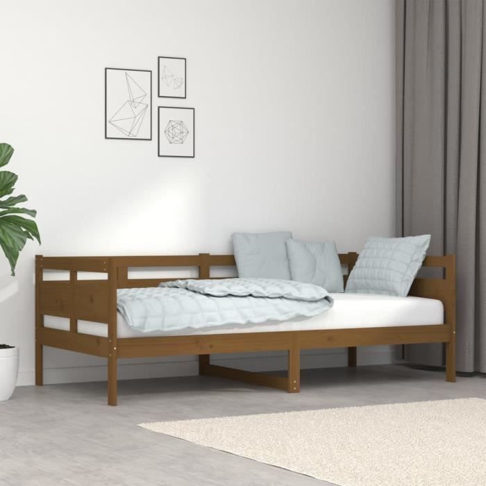 Lit de jour - - Bois massif de pin - Marron miel - 90x190 cm