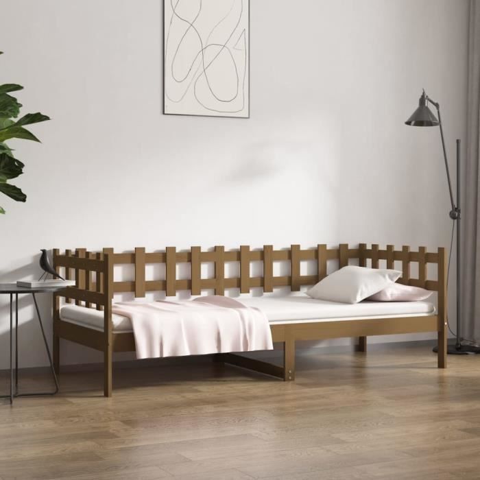 Lit de jour Marron miel 90x200 cm Bois de pin massif  820759