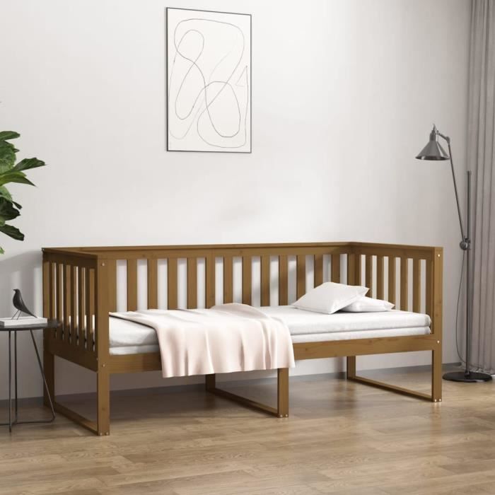 Lit de jour Marron miel 100x200 cm Bois de pin massif  820889