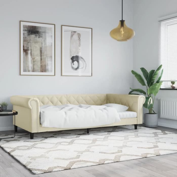 Lit de jour crème 100x200 cm similicuir 354232