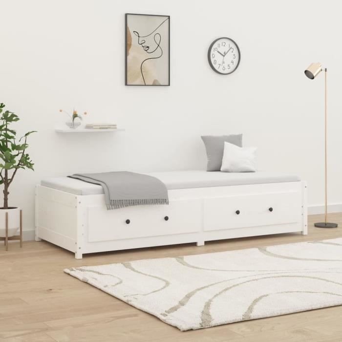 Lit de jour Blanc 90x200 cm Bois de pin massif821590