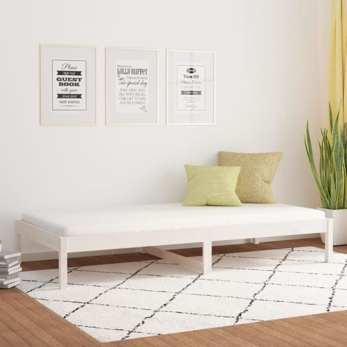 Lit de jour Blanc 90x190 cm Simple Bois de pin massif  820423