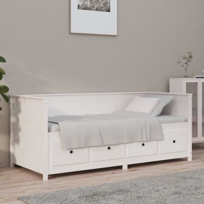 Lit de jour Blanc 100x200 cm Bois de pin massif  820897