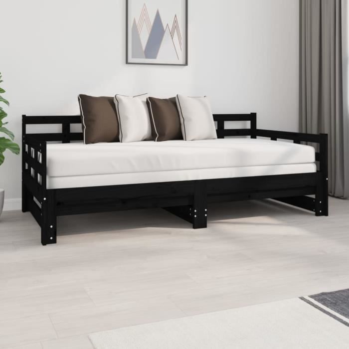 Lit coulissant Noir Bois de pin solide 2x(90x190) cm  820386