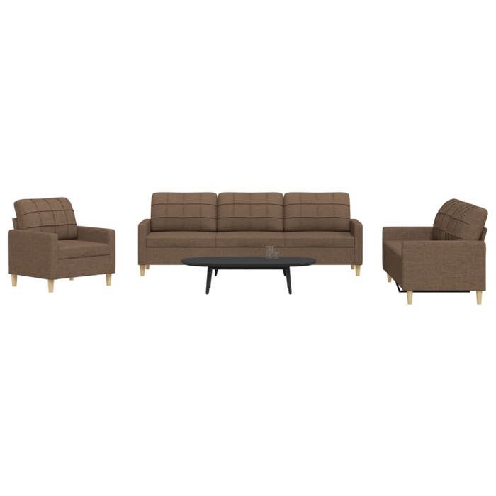 Ensemble de canapés 3 pcs marron tissu, canapé, siège de canapé, canapé relax, canapé confort, fauteuil de télévision