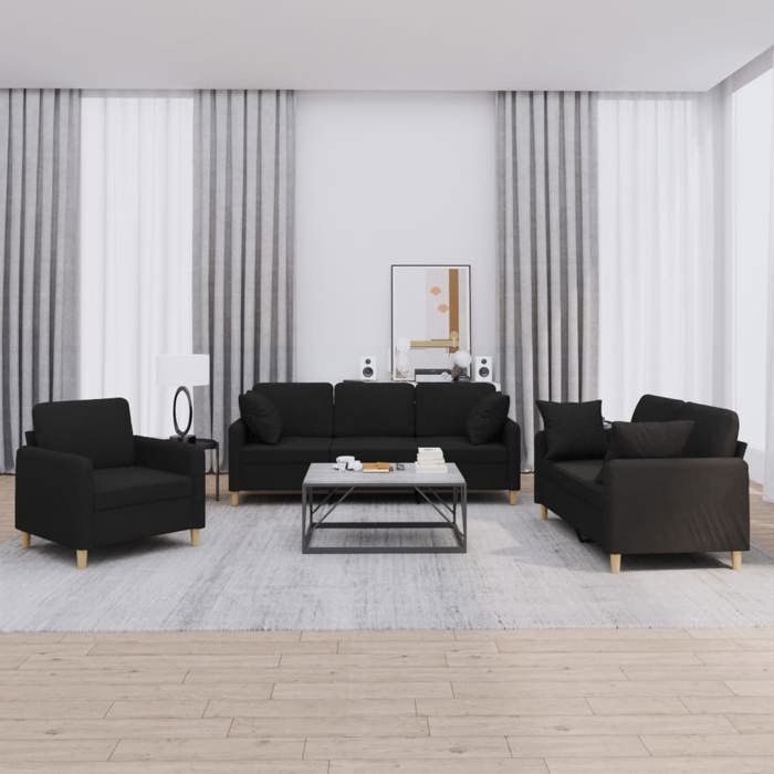 Ensemble de canapés 3 pcs avec coussins noir tissu 3202074