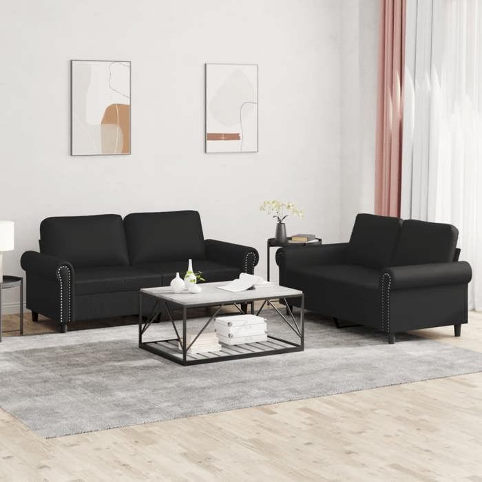Ensemble de canapés 2 pcs avec coussins Noir Similicuir 3202150