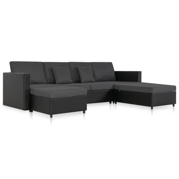 Canapé-lit extensible à 4 places Similicuir Noir