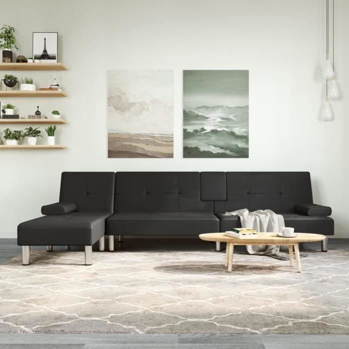 Canapé-lit en forme de L noir 255x140x70 cm similicuir 3157265