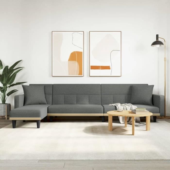 Canapé-lit en forme de L gris foncé 275x140x70 cm tissu 3157233