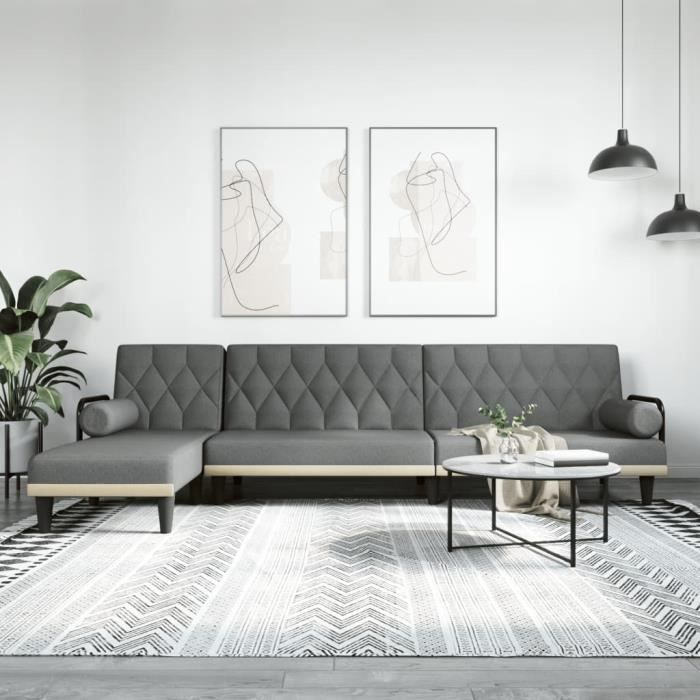 Canapé-lit en forme de L gris foncé 260x140x70 cm tissu 3157273